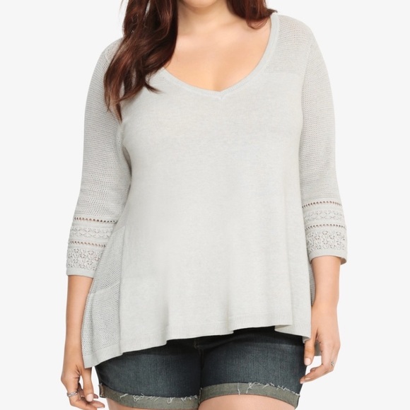 Torrid Light Gray Pointelle Stitch Babydoll Lightweight Summer Sweater in 2 (2X) - Picture 1 of 16